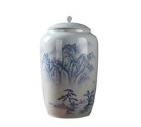 KOHUS Tea Can Creative Hand-painted Landscape Picture Bulk Tea Storage Cans Large Capacity Tea Mug Ceramic Sealed Cans Tea Cake Cans Storage Container(C)