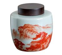 KOHUS Tea Can Hand-painted Vintage Green Pottery Tea Cans, Ceramic Sealed Cans, Household Tea Warehouses, Black Tea Storage Cans Storage Container