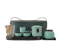 KOHUS Tea Can Portable Travel Tea Set Ceramic Tea Storage Container Jar Sealed Jar Teapot Tea Cup Tea Tray Chinese Retro Set Storage Container(Green,A)