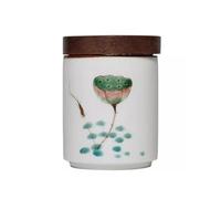 KOHUS Tea Can Pure Hand Lotus Wood Lid Sealed Tea Can Ceramic Portable Tea Storage Can Storage Container