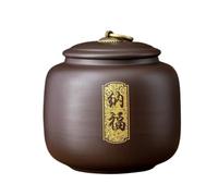 KOHUS Tea Can Purple Clay Bulk Tea Storage Jar Ceramic Sealed Jar Creative Gold-painted Tea Jar Chinese Tea Set Single Jar Storage Container(C)