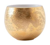 KOHUS Tea Cup Goat's-Fat Jade Porcelain Gilded Tea Cup with Dragon-Phoenix Relief Owner's Cup Ice-Translucent Hand-Painted Gongfu Tea Set Oval-Shaped Cup Soaking Container