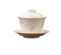 KOHUS Tea Cup Simple Ceramic Sancai Cover Bowl Tea Cup Single Household Kung Fu Tea Set with Lid Anti-Scald Small Teacups Soaking Container