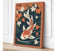 Koi Among Falling Leaves Canvas Wall Art Print 36x24 Inch