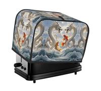 Koi and Double Dragon Toaster Cover 2 Slice, Waterproof Bread Machine Covers with Pockets Universal Size Kitchen Small Appliance Cover with Handle, Dust and Fingerprint Protection