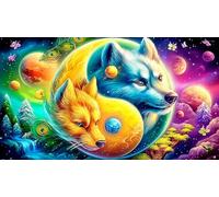 Koi-and-Wolf-Under-Moonlit-Sea Jigsaw Puzzles for Adults: 1000-Piece Recycled Cardboard - Decoration 38x52cm/1000pcs