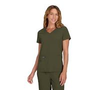 KOI Basics Women's Becca V-Neck Scrub Top, 4 Pockets, ID Bungee Loop, Moisture-Wicking Performance, Olive Green, XS