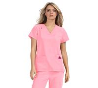 KOI Betsey Johnson 3-Pocket V-Neck Freesia Scrub Top for Women, Sweet Pink, X-Small