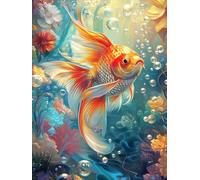 Koi Bubbles Diamond Art Kits for Adults, 5D Full Drill Crystal Diamond Painting Complete Set, Cross Stitch Mosaic Gem Art Craft for Home Wall Decor 14x20 in, Modern Adult Crafts Relaxing Gifts 0j-446