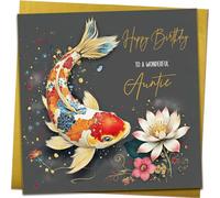 Koi Carp Auntie Birthday Card | Luxurious Golden Tradition Birthday Cards With Metallic Gold Envelope