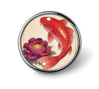 Koi Carp Bring Spring Badges Pin, Personalized Exquisite Round Badge, 1 Inch Button Pins for Women And Men, Decorative Metal Round Brooch for Clothing, Backpacks, And Hats