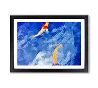 Koi & Carp Fish in Abstract Framed Print | A2 Black Framed Wall Art | Ready to Hang | Abstract Animal Picture | Living Room Bedroom Lounge Office