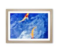 Koi & Carp Fish in Abstract Framed Print | A2 Oak Framed Wall Art | Ready to Hang | Abstract Animal Picture | Living Room Bedroom Lounge Office