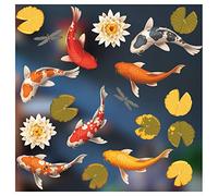 Koi Carp Fish Window Stickers - Shower Screen Stickers and Bathroom Decorative Accessories - Large Easy Application Non Adhesive Decorative Goldfish - Dragonfly and Lilypad Decals for Windows