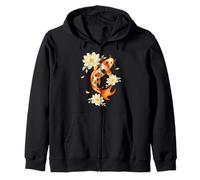 Koi Carp Fish with Lotus Flowers, Japanese Art Zip Hoodie