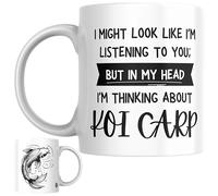 Koi Carp Gift Mug | Funny “I Might Look Like I’m Listening to You But in My Head I’m Thinking About Koi Carp” Coffee Cup | Novelty Present for Fish Keepers & Pond Lovers