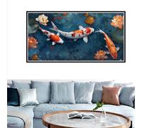 Koi Carp Paint by Numbers for Adults Lotus Paint by Numbers Kits for Children, DIY Painting by Numbers Adult Crafts Kits Acrylic Pigment Drawing Paintwork for Wall Home Decor, with Frame 50x100cm