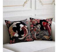 Koi Cushion Covers 50 x 50 cm 2 Pack Outdoor Cushions Waterproof Sofa Cushions Flower Pillow Case with Invisible Zipper Throw Pillow Covers Living Room Home Chair Sofa Patio Winter Fall Decor wj-506