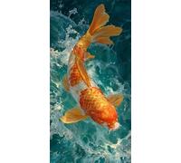 Koi Diamond Art Kits Adults, DIY 5D Large Diamond Painting Fish Full Square Drill Crystal Art Kits 35.4x70.9 Inch, Embroidery Cross Stitch Canvas Painting by Numbers for Home Wall Decor Gifts (SQ974)