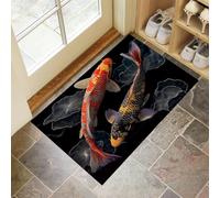 Koi Door Mats Indoor, 50 x 80 cm Washable Inside Door Mat, Surrealism Low Profile Non-slip Doormats, Super Absorbent Entrance Rug for Front Back Door Floor - Black