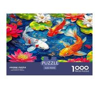Koi Fish 100% Recycled Cardboard Koi Under Lotus 1000Pc Jigsaw for Adults & Kids Unique Beautifully Illustrated 70x50cm/1000pcs