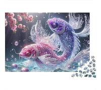 Koi Fish 1000 Pieces Pink Purple Koi Recycled Cardboard Jigsaw Puzzle for Kids 12+ Brain Training Educational Enlightenment Missing Piece Guarantee Value for Money 52x38cm/1000pcs