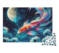 Koi Fish 1000pc Moon Wave Koi Heavy-duty Cardboard Jigsaw Puzzle for Brain Teaser Lovers Team Building Holiday Pastime 52x38cm/1000pcs