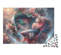 Koi Fish 1000pc Pink Betta Pair Thick Cardboard Jigsaw Puzzle for Stress Relief Seekers Christmas Gathering Home Decor Home Leisure Time Social Icebreaker 38x26cm/1000pcs