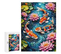 Koi Fish And Lotus Pond Art Jigsaw Puzzle, 300 PCS, Indoor Activity for The Home, An Absorbing Project for Relaxed Weekends, at Home