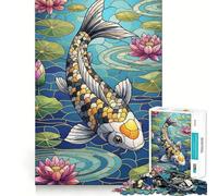 Koi Fish And Lotus Pond Illustration Jigsaw Puzzle1000 Pieces Stress Relief Play Good Thick Family Enjoyable Unique Gift (38x26cm)