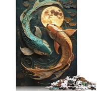 Koi Fish And Moon Japanese Asian Yin And Yang Puzzle Unique Home Decor Paper Rectangular Jigsaw Puzzle for Adults Teen 1000pcs (26x38cm)