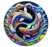 Koi Fish And Yin Yang 1000 Piece Jigsaw Puzzle for Women, Men Zen Dual Fish Tai Chi Brainteasing Jigsaws Challenge Games Creativity & Gift Giving 1000pcs (67.5x67.5cm)