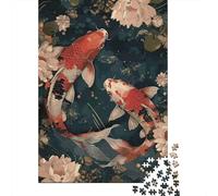 Koi Fish Art Print 1000 Pc Sturdy Cardboard Premium Jigsaw Puzzle Couple Partners Decompression Challenge Wall Decoration Value Pack 38x26cm/1000pcs