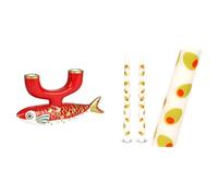 Koi Fish Ceramic Candle Holder & Olive Design Tapered Candles Bundle