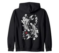 Koi Fish Cherry Blossom Traditional Japanese Ink Art Zip Hoodie