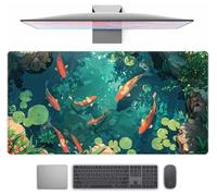 Koi Fish Desk Mat Gaming Koi Pond Desk Pad Large Cute Mouse Pad, Goldfish Mouse Mat XXL Laptop Keyboard Pad, Blue Waters Gamer Mouse Pad Full Desk Mousepads Cool Office Desk Accessories 31.5"x15.7"