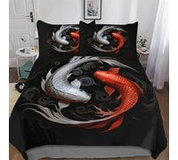Koi Fish Duvet Cover Set 3D Bedding Set Microfiber Comforter Cover 2PCs with Pillow Shams, Soft Quilt Covers for Kids Adult Single(135x200cm)