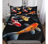 Koi Fish Duvet Cover Set 3D Bedding Set Microfiber Comforter Cover 3pcs with Pillow Shams, Soft Quilt Covers for Kids Adult Double (200x200cm)
