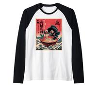 Koi Fish Eat Ramen Graphic Japanese Wave Anime Style Kawaii Raglan Baseball Tee