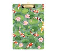 Koi Fish Green Lotus Leaves Clipboard Acrylics Writing Board Letter Size Clipboards with Low Profile Metal Clip for Teachers, Students, Nurses
