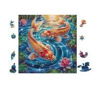 Koi Fish in Lotus Pond 100 Piece Count Premium Jigsaw Puzzle For Adults Teens 14+ Concentration Training Indoor Game Family Game Night 28x28cm