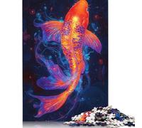 Koi Fish in Neon Glow Jigsaw Puzzles Puzzle for Adults Kids. 1000 Pieces Whimsical Challenge Toy Educational Game Home Decoration for Adults& Kids Age 14 Years Up 1000pcs (75x50cm)