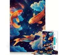 Koi Fish in Space Jigsaw Puzzles for Adults 1000 Piece Brain Agility Restful Game Happy Challenge Night Game (50x75cm)
