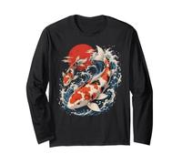Koi Fish Japanese Wave Sunset Zen Carp Artwork Long Sleeve T-Shirt