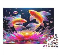 Koi Fish Jigsaw Puzzle Puzzle for Adults Recycled Paper for Aduls 1000 Pieces Puzzle Fun Golden Koi with Flowers And Challenging Family Game Educational Game Challenge 70x50cm/1000pcs