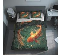 Koi Fish King Size Duvet Cover Sets, Carp Japanese Bedding Set 3 Piece Soft Microfiber Quilt Cover Reversible Duvet Cover Sets with 2 Pillows Zipper Closure K&11