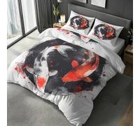 Koi Fish King Size Duvet Cover Sets, Japanese Yin Yang Bedding Set 3 Piece Soft Microfiber Quilt Cover Reversible Duvet Sets with 2 Pillows Zipper Closure L-130