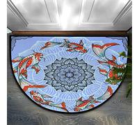 Koi Fish Lotus Half Round Entrance Door Mat Non-Slip Rubber Backing Welcome Doormat Heavy Duty and Durable Outdoor and Indoor Entrance Rug EntryWay Dirt Trapper Front Door Mat