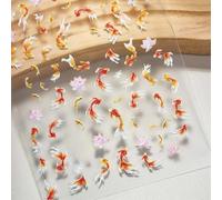 Koi Fish Nail Stickers - ShiningUU 1 Sheet Plastic 3D Embossed Self-Adhesive Ocean Themed Nail Stickers & Decals, Durable & Easy to Apply 5D Nail Art Stickers for Nails Art Decoration