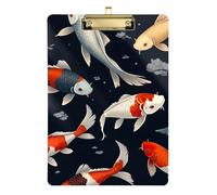 Koi Fish Opaque Blue Acrylic Clipboard Writing Clipboard A4 Standard Size Clip Boards, 12.5 x 9 Inches Gold Clip